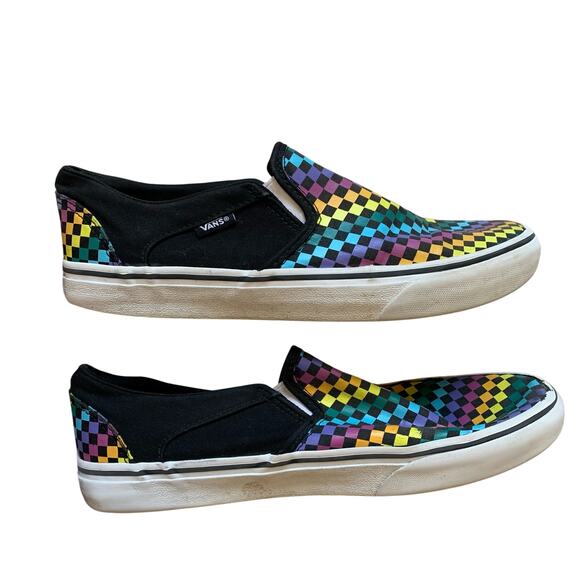 Vans Off the Wall Multicolor Rainbow Check Slip On Tennis Shoes - Picture 7 of 10
